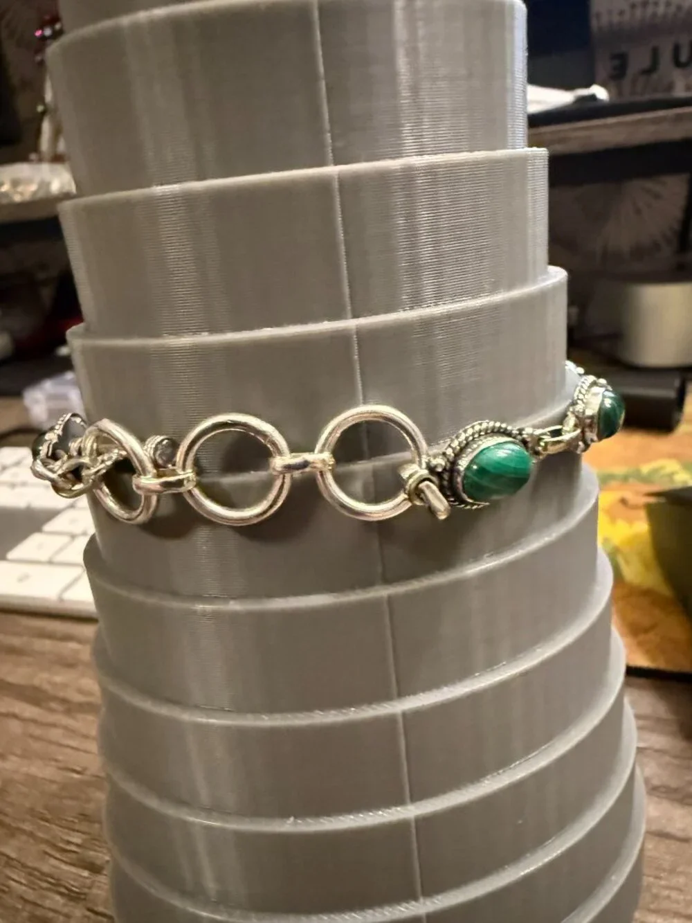 Malachite Gemstone Bracelet, 925 Sterling Silver